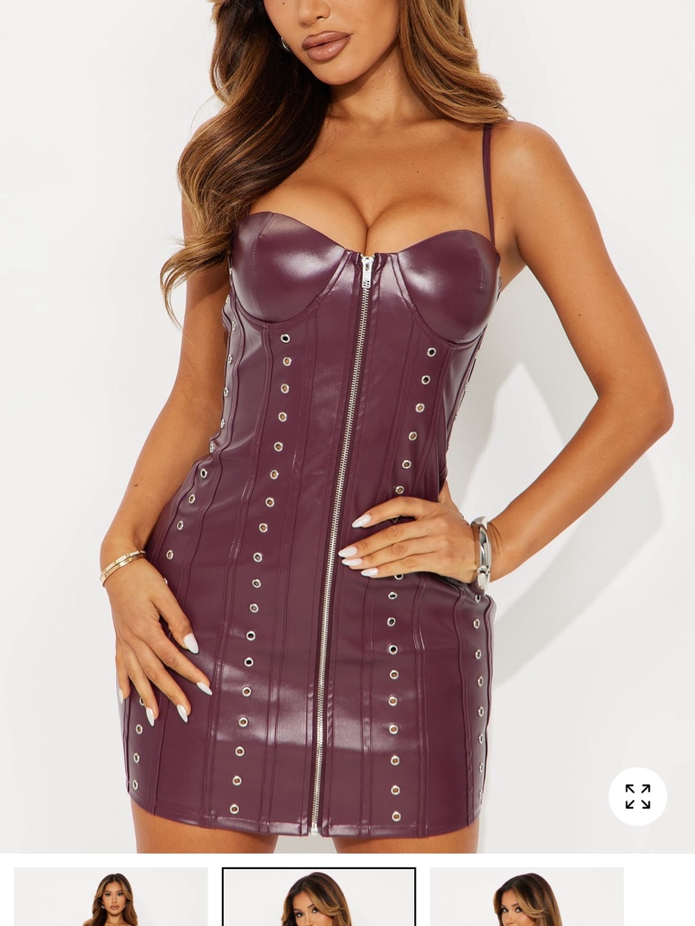 Fashion Nova Plum Faux Leather Zip Front Bodycon Mini Dress